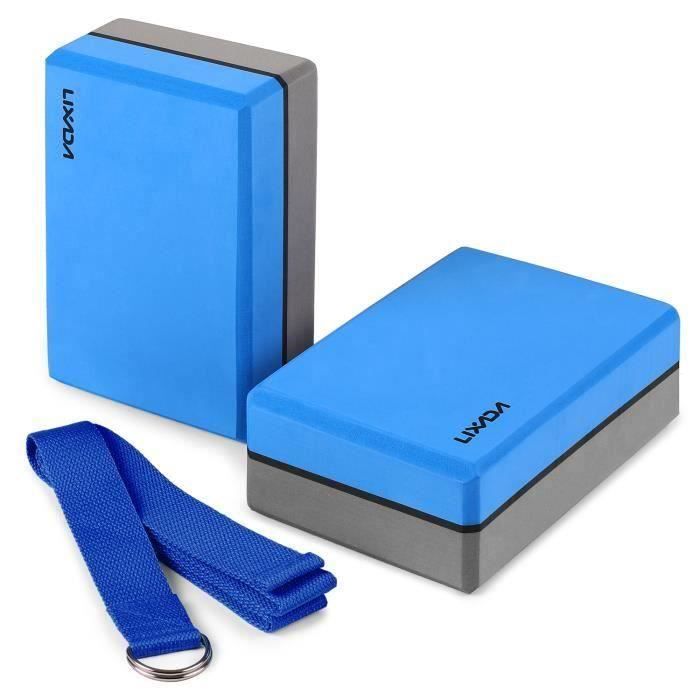 2pcs Yoga Bloquer moussant mousse brique exercice de remise en forme Stretching aide Gym Bleu + Bande élastique de fitness Bleu
