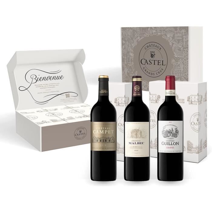 Coffret Cadeau - Vin Rouge - Médailles Bettane et Desseauve - Château Campet 2018 - Château Malbec 2018 - Château Guillon 2018 - 3x7