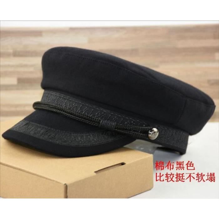 Grande taille casquette marine petite tête chapeau plat feutre armée chapeau gros os hommes laine pl cotton Black 57-59cm