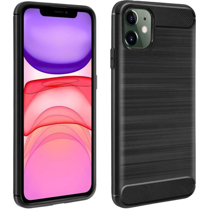 Coque iPhone 11 silicone Souple Résistant Carbone Effet Brossé Noir