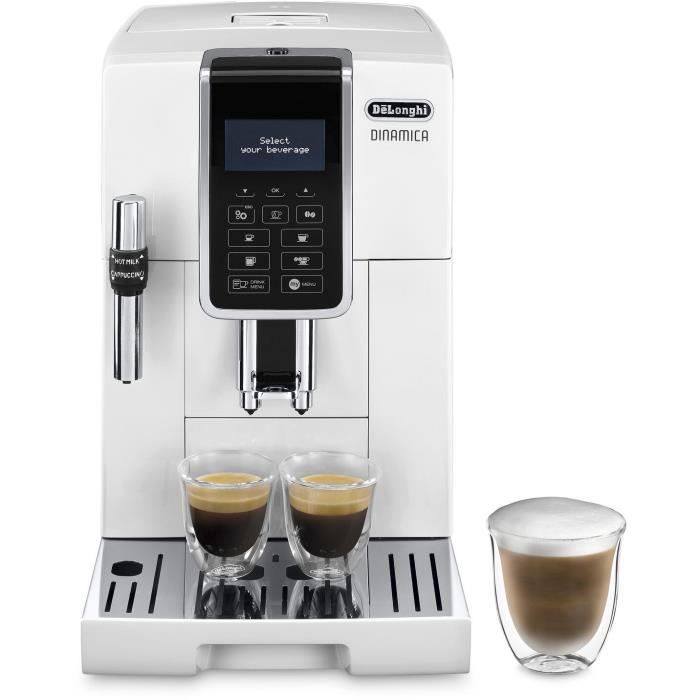 Machine à café automatique DELONGHI Dinamica ECAM 350.35 W - Blanc - Avec buse vapeur -Cappuccino- - 15 bar