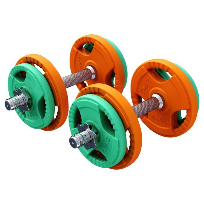 Gorilla Sports - 20kg total - kit d'haltères en caoutchouc grip avec 2 barres courtes de 35cm avec bague de serrage Gris