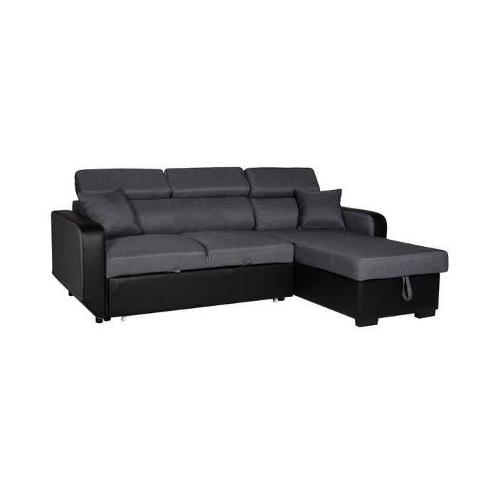 Canapé d'angle convertible WARREN 3 places gris chiné et noir Gris / Noir