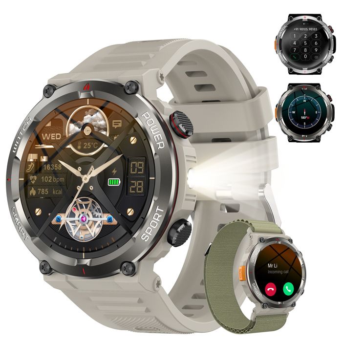 IOWODO Montre Connectée Femmes Hommes Smartwatch Montre Sport Bluetooth Étanche Compatible Android et iOS SUMAUNG IPHONE XIAOMI Gris