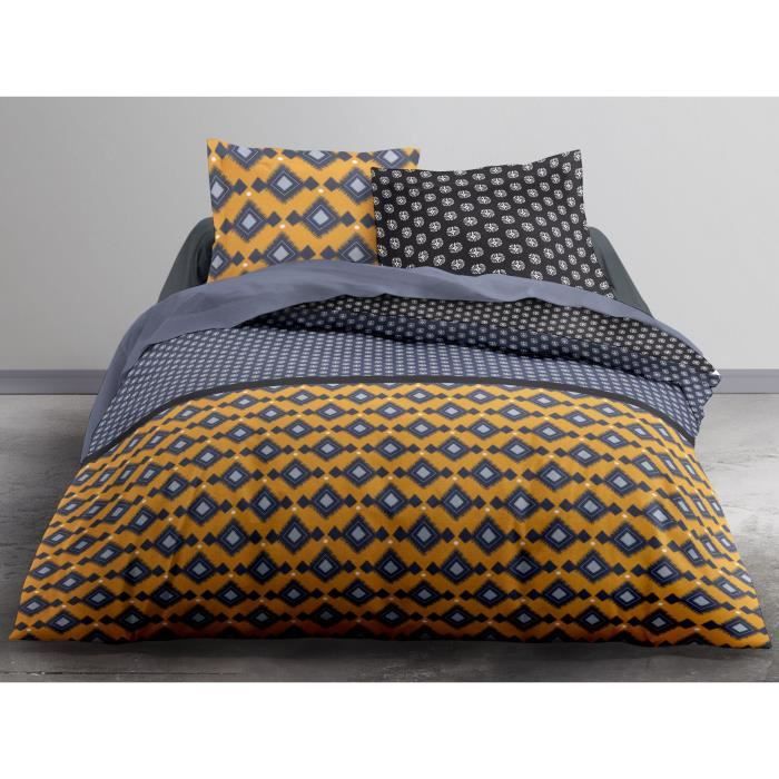 TODAY Parure de couette Enjoy Mokaite 100% coton - 1 housse de couette et 2 taies d'oreiller - 240x260 cm - Orange et gris