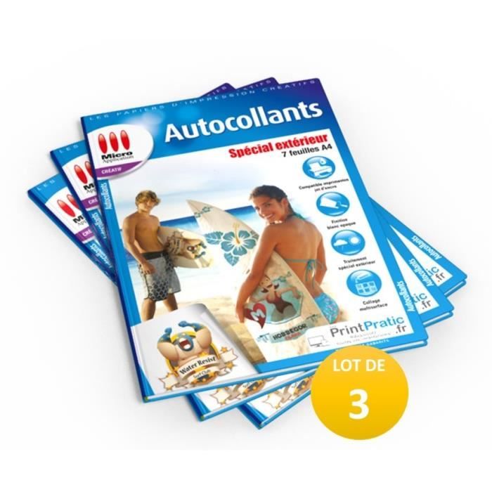 Autocollants Spécial Extérieur x3 *LOT DE 3 PACKS* - 7 feuilles A4 blanches imperméables-7 feuilles A4 / 3x MA-5050 soit 21 feuilles