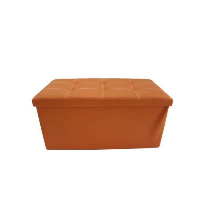 Mobili Rebecca Pouf Coffre de Rangement Similicuir Stockage Orange 38x76x38