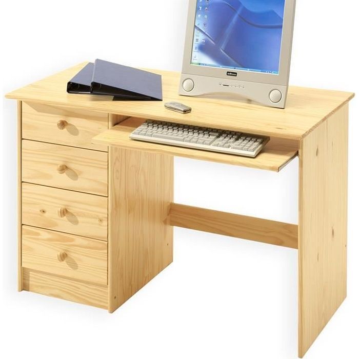 Bureau enfant MALTE, 4 tiroirs, vernis naturel