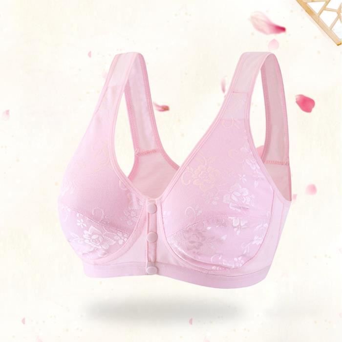 Soutien-gorge de nuit sans fil en coton Bralette fine avec fermeture à glissière devant pour femmes (38 rose)