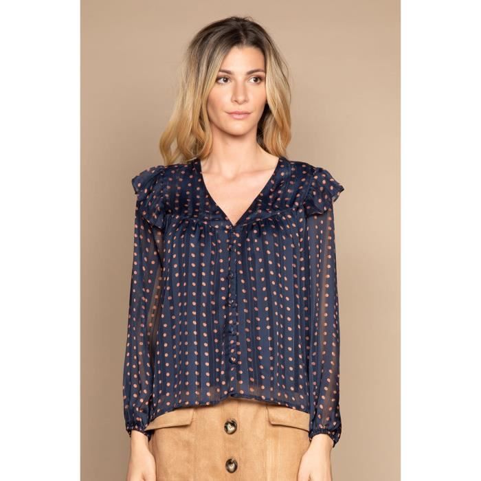 DEELUXE Chemisier à pois avec volants CHARLINE Dark Blue