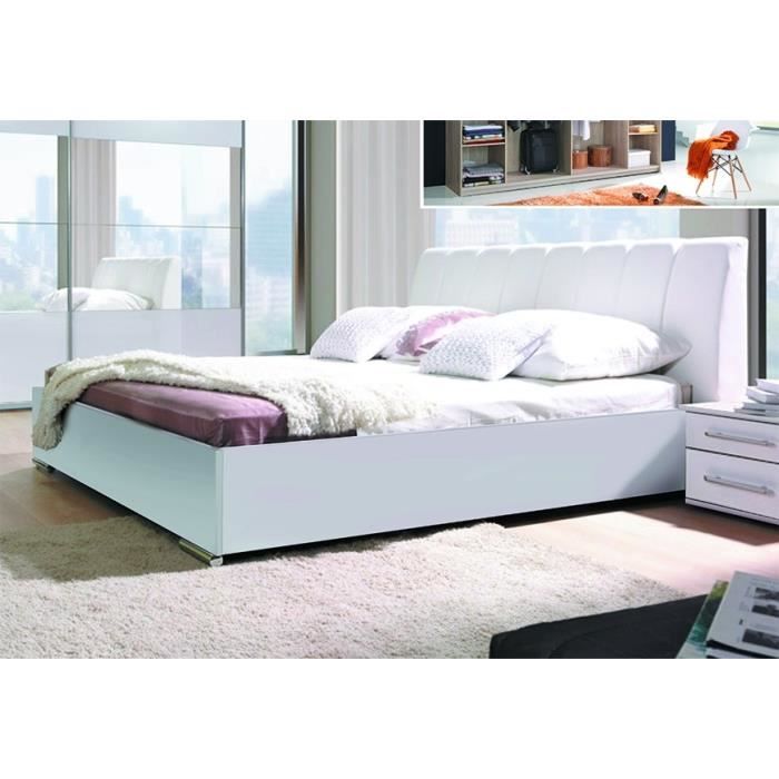 Lit design en simili cuir VERONA. Couchage 140x200. Lit design pour chambre à coucher 200 Blanc