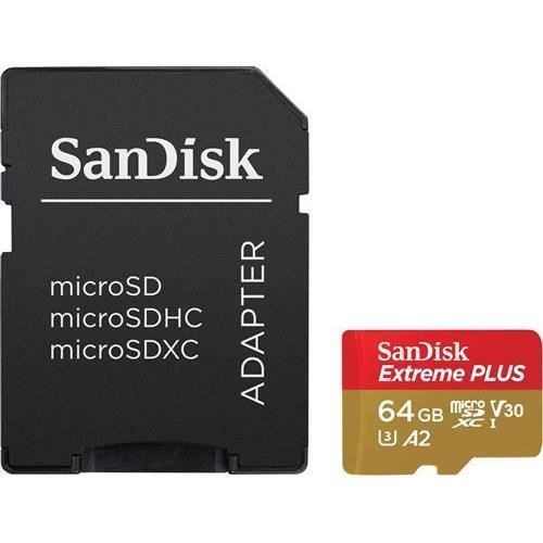 SanDisk Carte mémoire micro SD Extreme Plus microSDXC 64 Go - 0619659189150