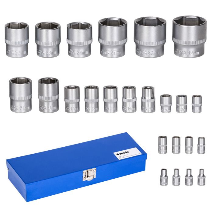TECTAKE Coffret à Outils 24 Douilles pour Clé de serrage 6 Pans en Acier Chrome Vanadium