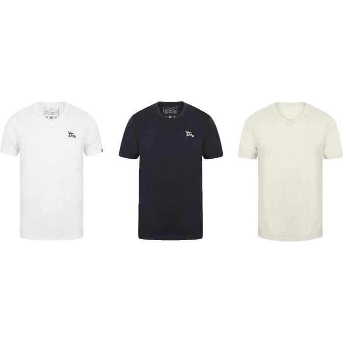 PACK 3T shirt col V blanc / bleu / gris logo poitrine