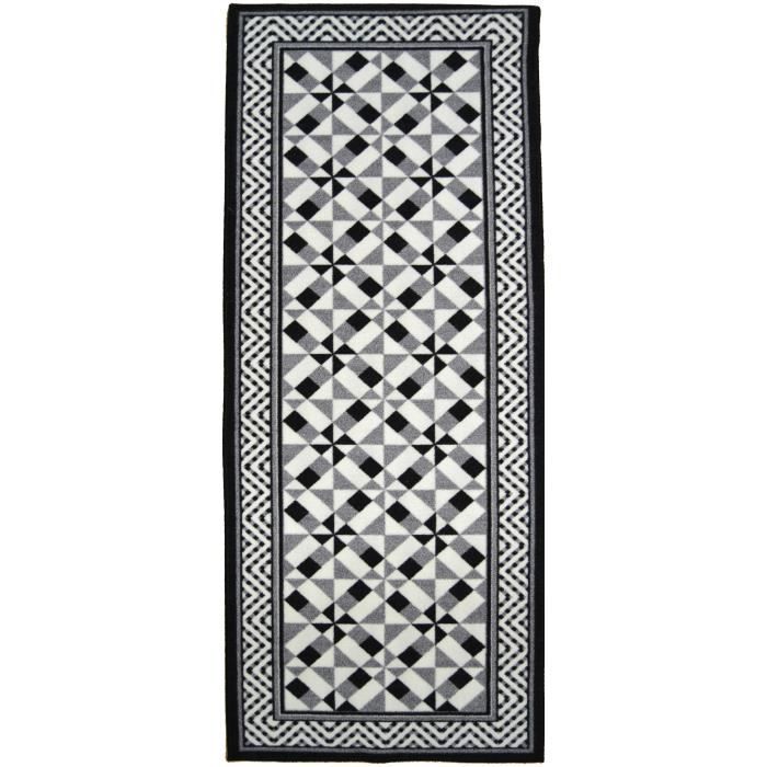 Tapis Carreaux De Ciment Noir Et Blanc Utopia Tapis De Couloir Carreaux De Ciment Noir Gris Et Blanc Achat Vente Tapis De Couloir 100 Polyamide Cdiscount