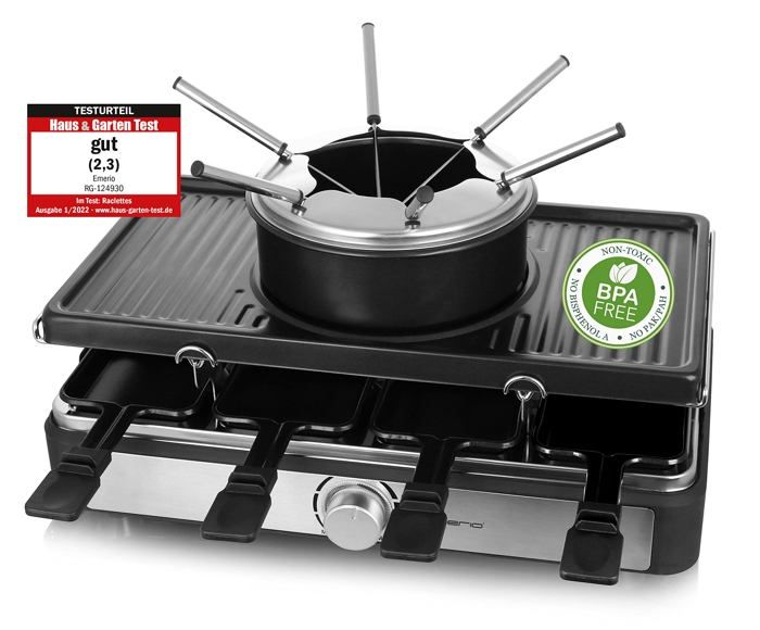 Appareil à raclette - Emerio - RG-124930 - 3 en 1 - 1400 W - 8 personnes