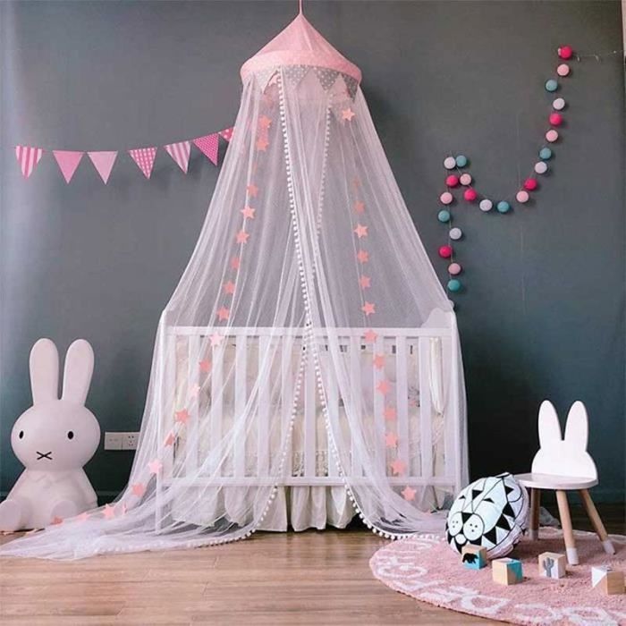 COSTWAY Tente De Lit Enfant - Étoiles Phosphorescentes - 137x101x82 Cm - Guirlande Et Fanions - Dès 3 Ans