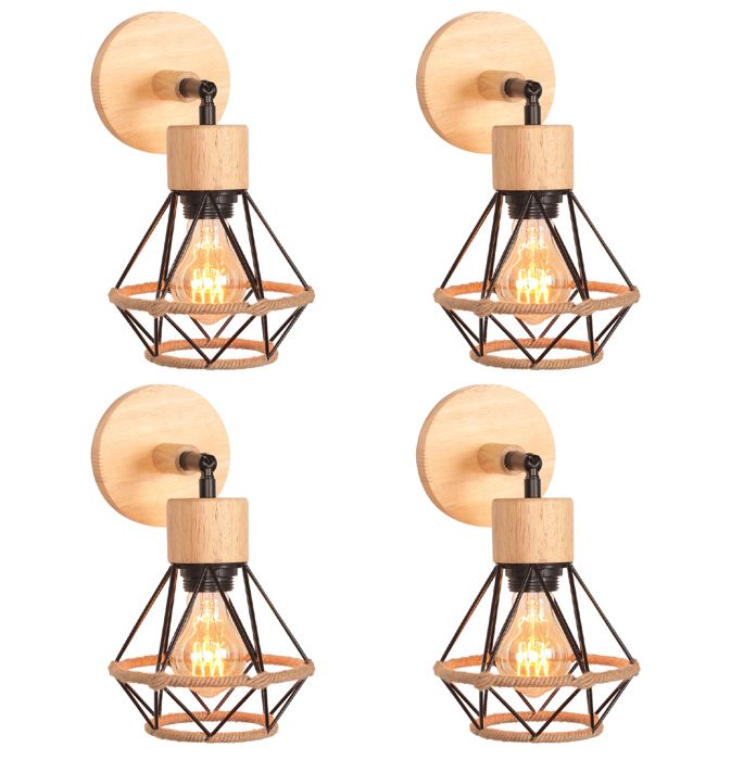 IDEGU 4pcs Applique Murale Intérieur Industriel Lampe Murale en Cage Métal et Corde de Chanvre E27 Luminaire Murale Réglable 15cm IDEGU 4pcs Applique Murale Intérieur Industriel Lampe Murale en Cage Métal et Corde de Chanvre E27 Luminaire Murale Réglable 15cm