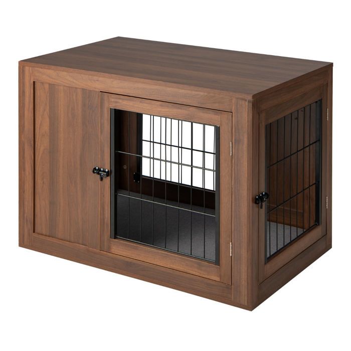 Meilleurs prix pour Cage pour chien animaux avec 2 portes verrouillables coussin en lin style industriel meuble caisse pour chien 92 x 59 x