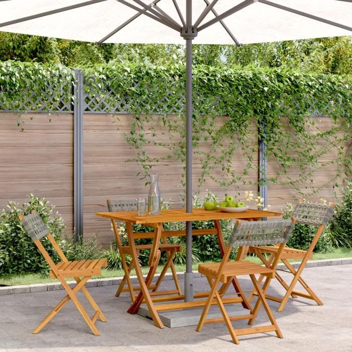 vidaXL Chaises de jardin pliantes lot de 4 gris poly rotin bois massif siège de jardin chaise de patio chaise à manger de