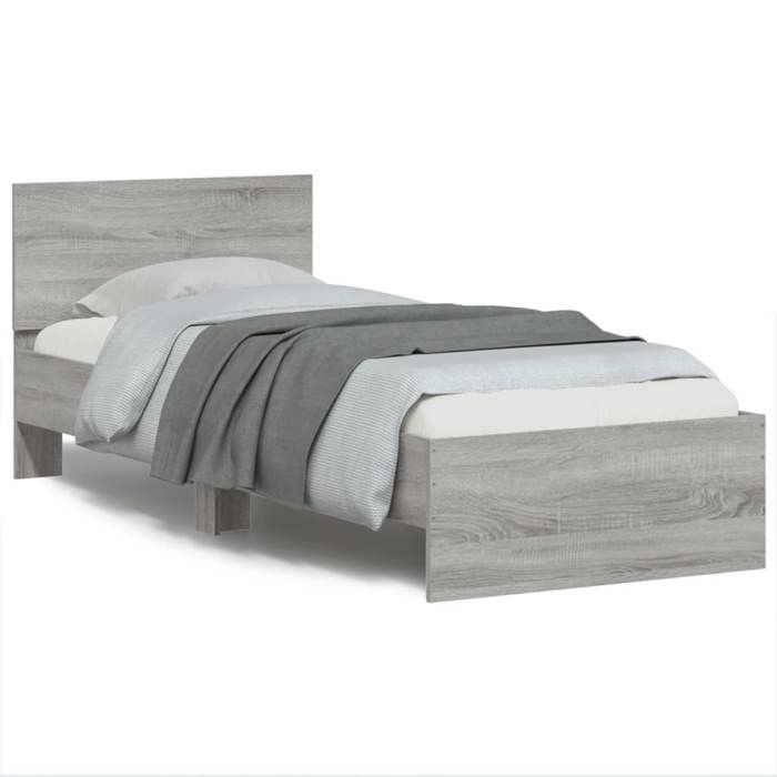 Cadre de lit simple - VIDAXL - sonoma gris - 90x190 cm - bois dingénierie - tête de lit