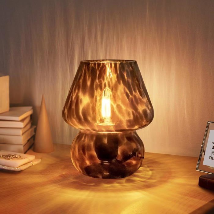 Lampe Champignon Petite Lampe de Table Vintage pour Table de Nuit de la Chambre Lampe de Chevet en Verre Translucide