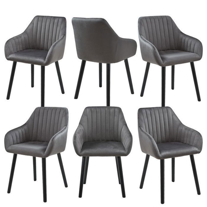 GOEURVANT Chaises de salle à manger minimalistes dossier confortable accoudoirs ergonomiques et pieds bois- Lot de 6 – Gris foncé