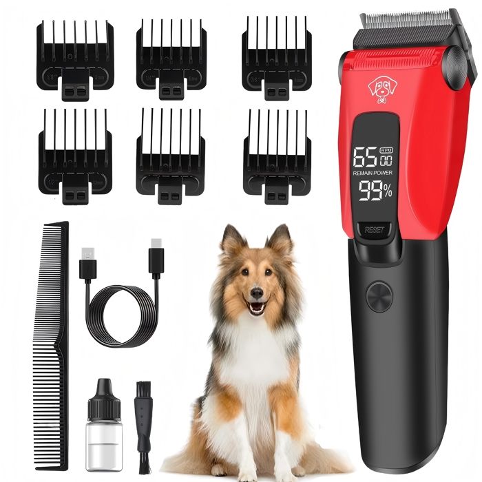 Meilleurs prix pour Tondeuse pour chien avec écran LED trois niveaux de bruit éclairage auxiliaire et rasoir sans fil rechargeable rouge
