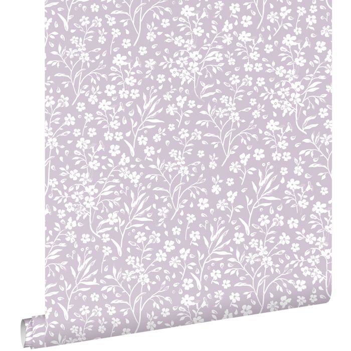 Papier peint fleurs lilas violet - 53 cm x 10.05 m - ESTAhome