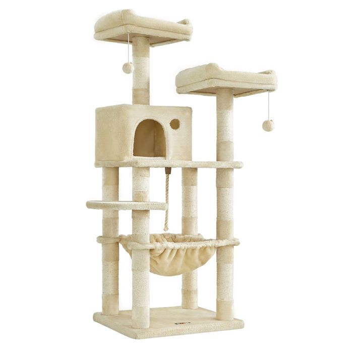 Arbre à chat stable avec niche hauteur de 143 cm gris clair 12_0003879