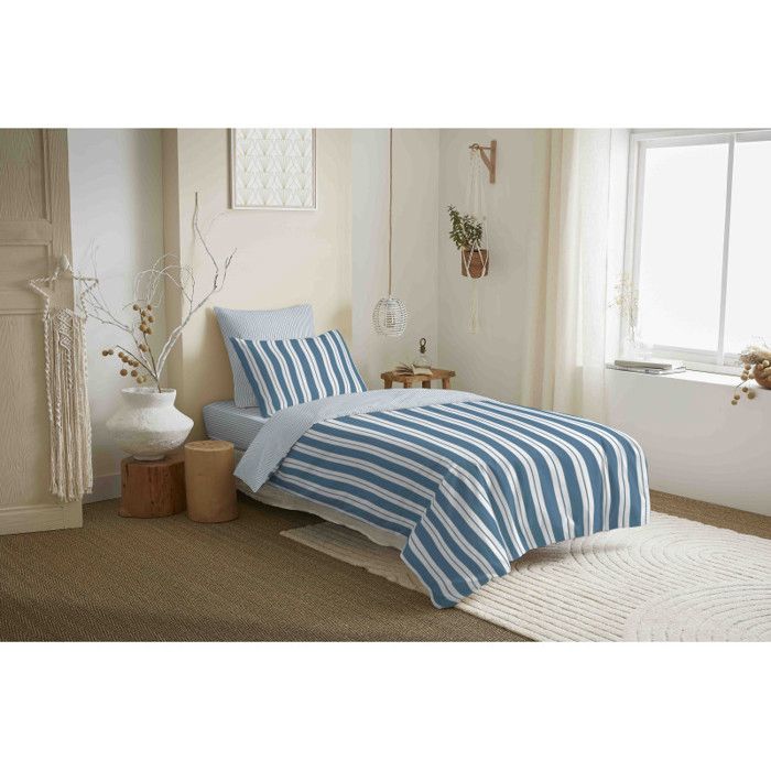 Pack complet housse de couette réversible Vanessa 4 pièces pour lit 90 x 190 Florence Denim