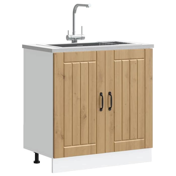 Meuble sous évier en bois dingénierie - vidaXL - Lucca - Chêne artisanal - 80x46x815 cm - Capacité 70 kg