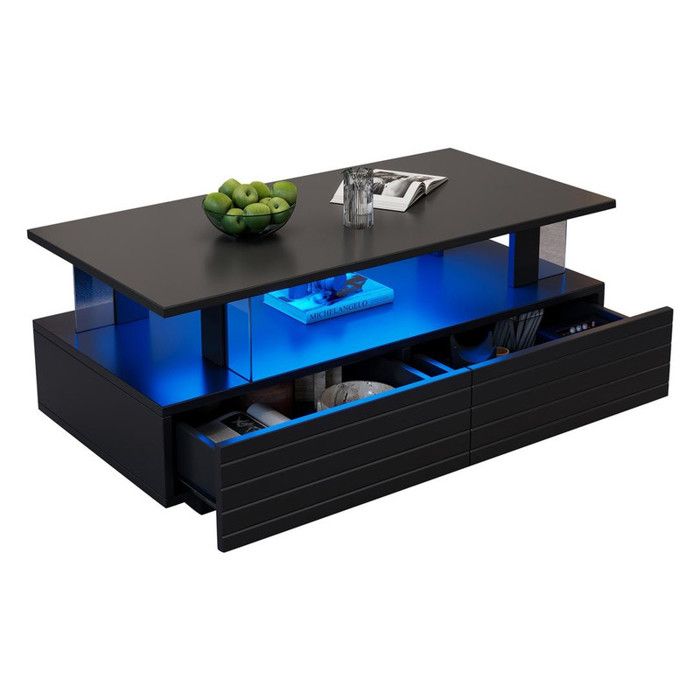 Table basse LED noire - fonction de rangement table basse LED en acrylique table dappoint table basse rectangulaire à double