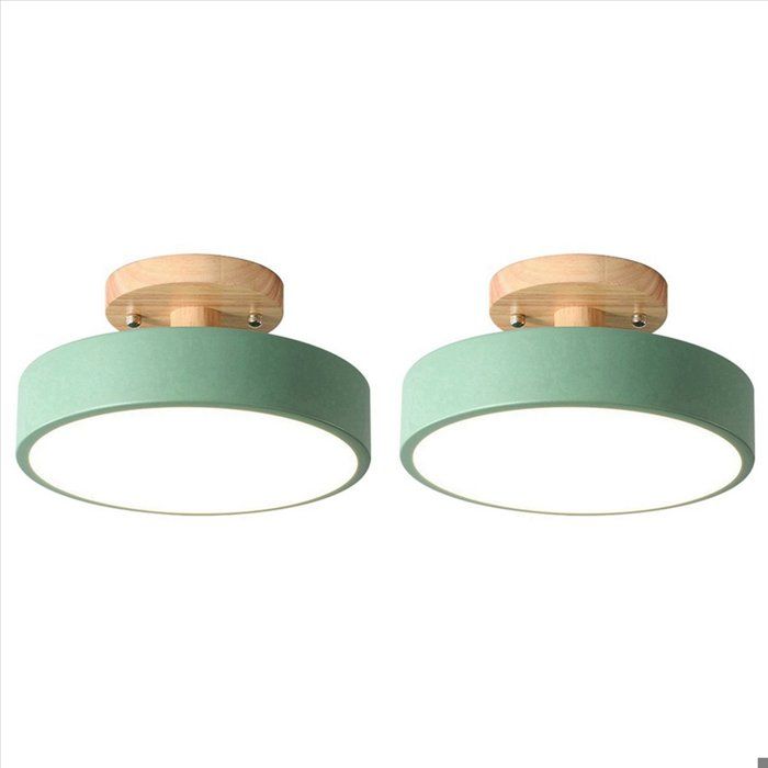 2X Plafonniers Verts LED Moderne Luminaire en Bois Nordique Luminaire DIntérieur Cuisine Salon Chambre Salle de BainVert