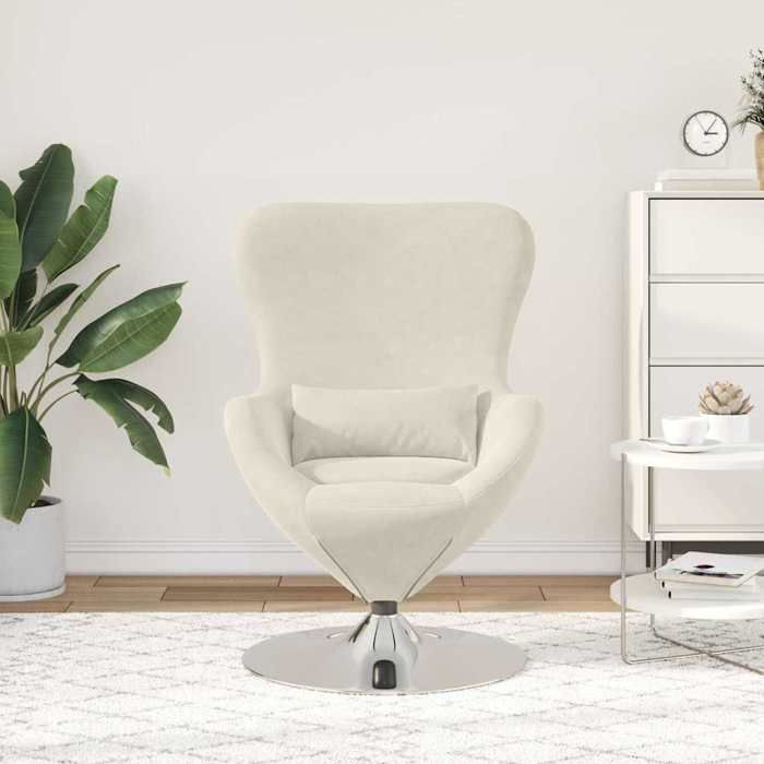 Fauteuil œuf en velours - vidaXL - Crème - 63x73x90 cm - Base pivotante 360° - Accoudoirs confortables