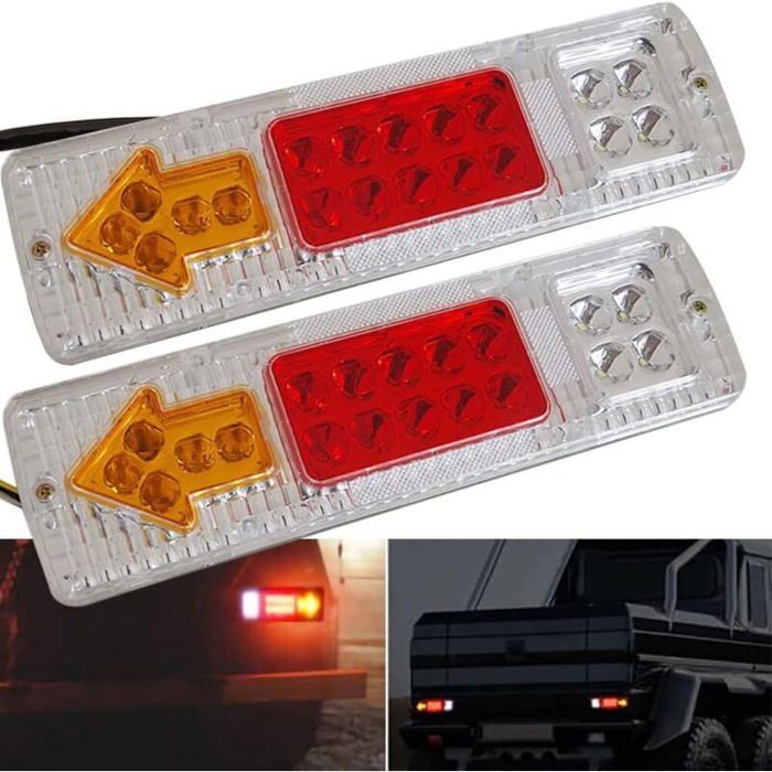 Lot 2 Feux Arrière 33 LED 12V – Feu Stop / Clignotant / Recul – Camion, Remorque, Van, Caravane