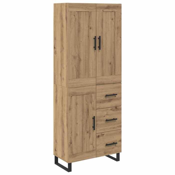 Buffet moderne - GKO - Chêne artisanal - 69 5 x 34 x 180 cm - Avec tiroir - 3 portes - Poids maximal 120 kg