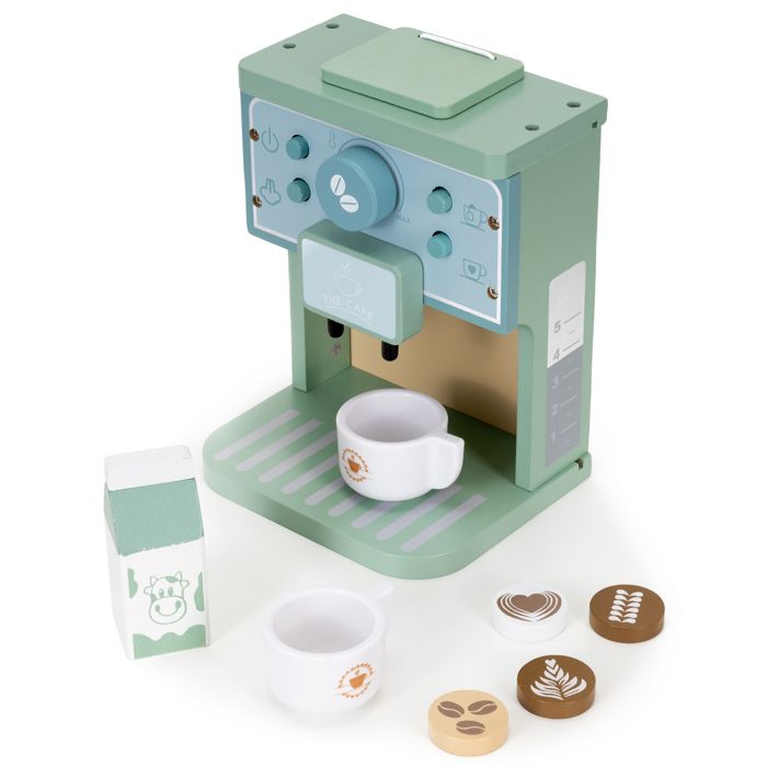 Jouet barista - SPRINGOS - Machine à café en bois - 8 éléments - 3 ans et plus - Multicolore