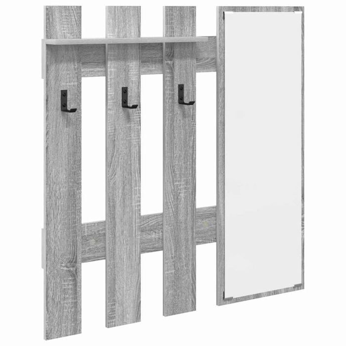 Porte-manteau mural moderne - vidaXL - 100x10x100 cm - Gris sonoma - Contreplaqué - Avec miroir