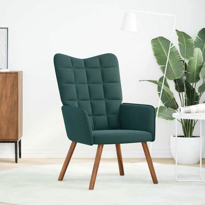 NEUF 2026 CHIC Chaise de relaxation SWEETY Max. charge 110 kg Vert foncé Velours 61.5x69x95.5 cm FF5303