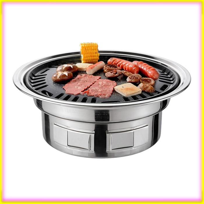 keenso Grill de fumoir de table 13 Pouces Coréen BARBECUE Multifonctions Charbon De Bois Barbecue Grill Ronde jardin mesure Argent