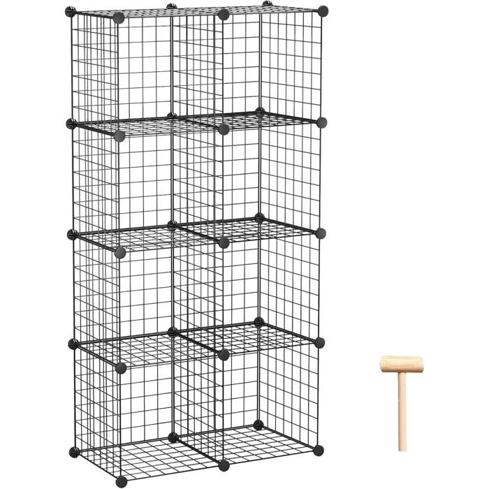 Cube de Rangement Modulaire 8 Cubes en Fil Métallique - Grilles en C Solides - Étagère à Livres Noir 24 8 L x 12 4 P x 48 4 H