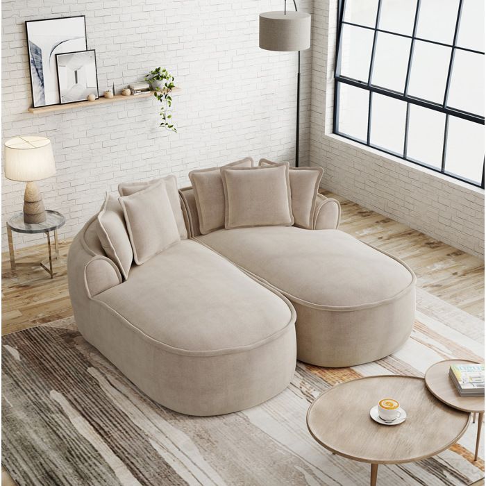 Canapé convertible 2 places modulaire en chenille beige sans cadre assise profonde