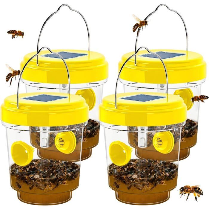 Lot de 4 pièges à guêpes et frelons suspendus pour extérieur pièges solaires réutilisables pour abeilles et guêpes (pour jardin)