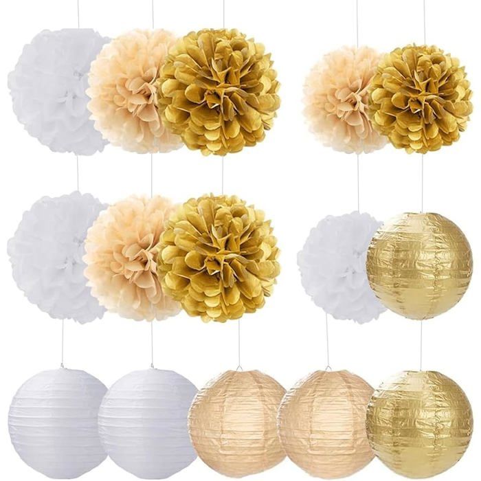 15 Pièces Lanterne Papier Rondes Lanterne Exterieur Boule Lumineuse Jardin Suspension Luminaire pour Mariée LAMPION DE DECO DE FETE