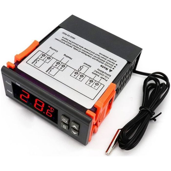 Regulateur de Temperature Numérique 10A Daffichage à LED Temperature Controller Thermostat Regulateur avec Capteur (DC 110-220v)