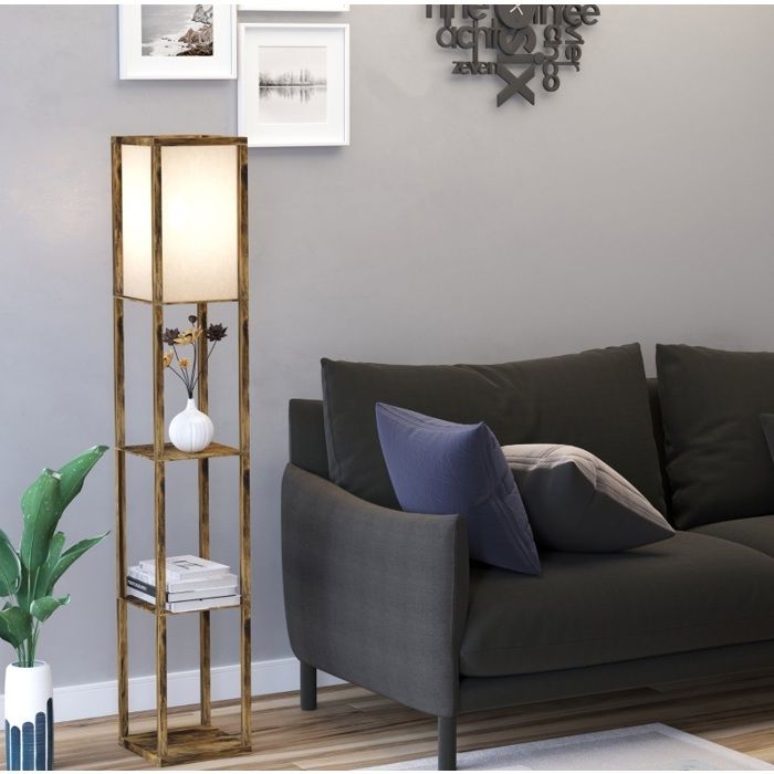 Lampadaire avec étagères – 3 rangements ouverts – Marron rustique – 160 cm