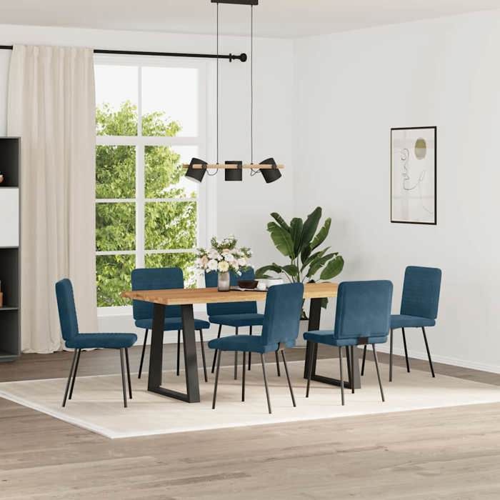 Bleu Chaises à manger lot de 6 bleu velours - Fauteuil/Chaise LV4845