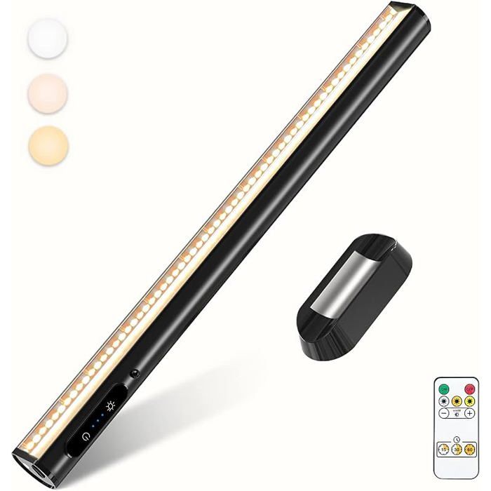 Reglette LED Cuisine Sans Fil 4000mAh Lampe de Bureau Rechargeable USB Lumiere Magnétique avec Sans Détecteur de Mouvement Noir