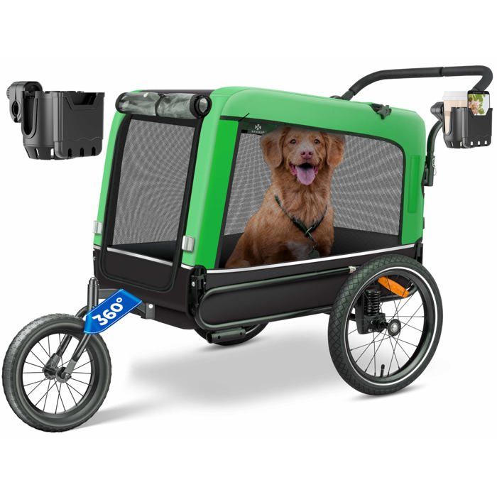 Remorque pour chien 3-en-1 verte - KESSER - Buggy et poussette - Remorque pour vélo - Volume env. 240 litres